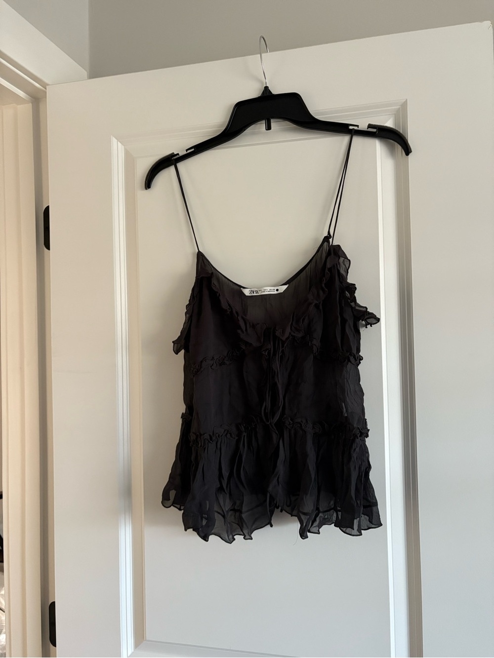 Zara Black Ruffled Spaghetti Strap Camisole